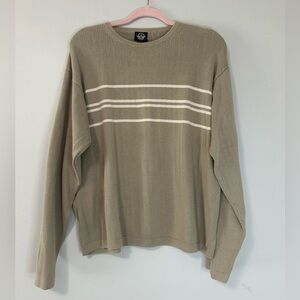 Vintage Dockers Men's Tan Crewneck Sweater with White Stripes, Size L